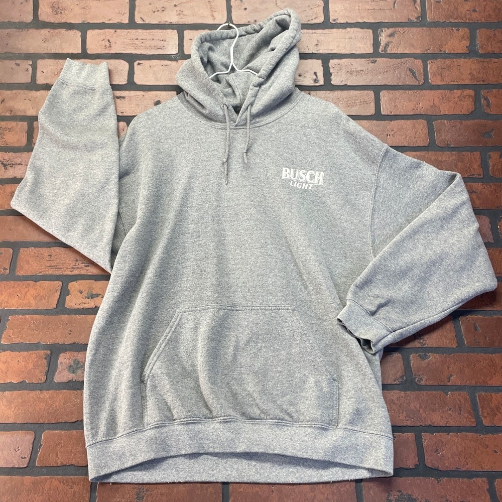 Busch Light Grey Deer Graphic Hoodie Pullover Sweatshirt Long Sleeve Cozy Casual